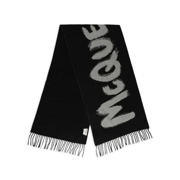 NWT Alexander McQueen Logo Graffiti Graphic Wool Scarf Black White - Picture 6 of 6